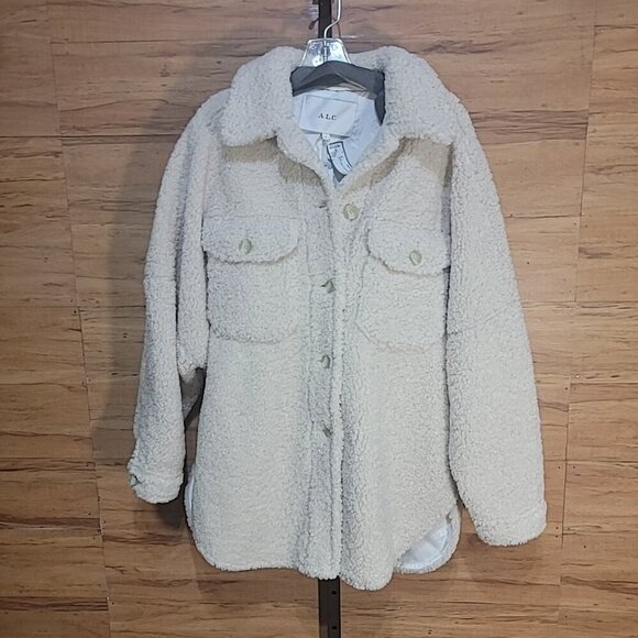A.L.C. Size L Cream Beige Cambrie Faux Shearling Shirt Jacket NWT - Picture 7 of 10